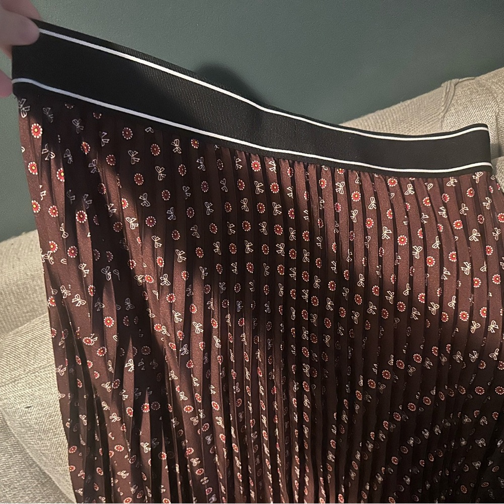 LOFT Maroon Accordian Floral A-Line Skirt